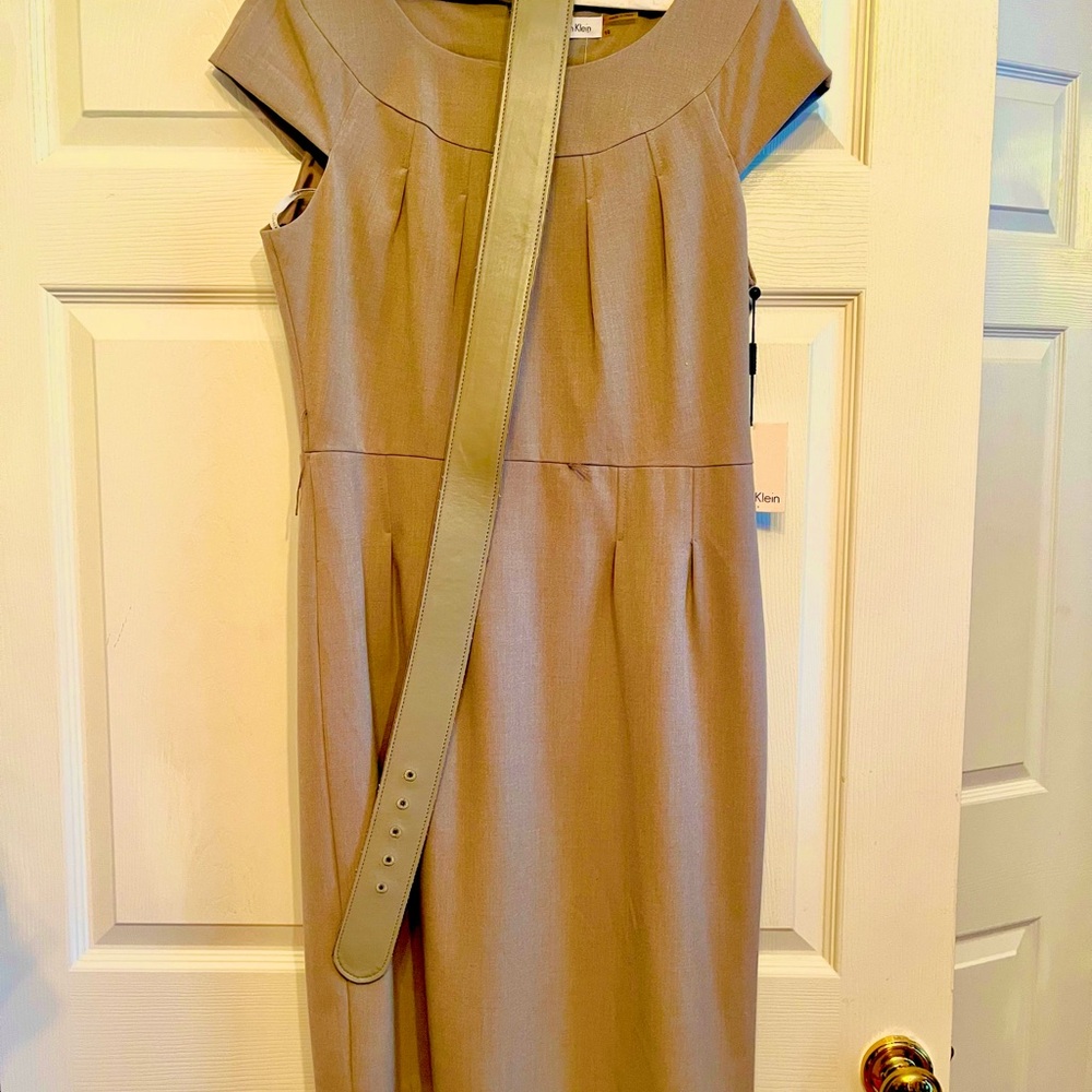 Calvin Klein Light Gray Pleated Sheath Midi Dress
